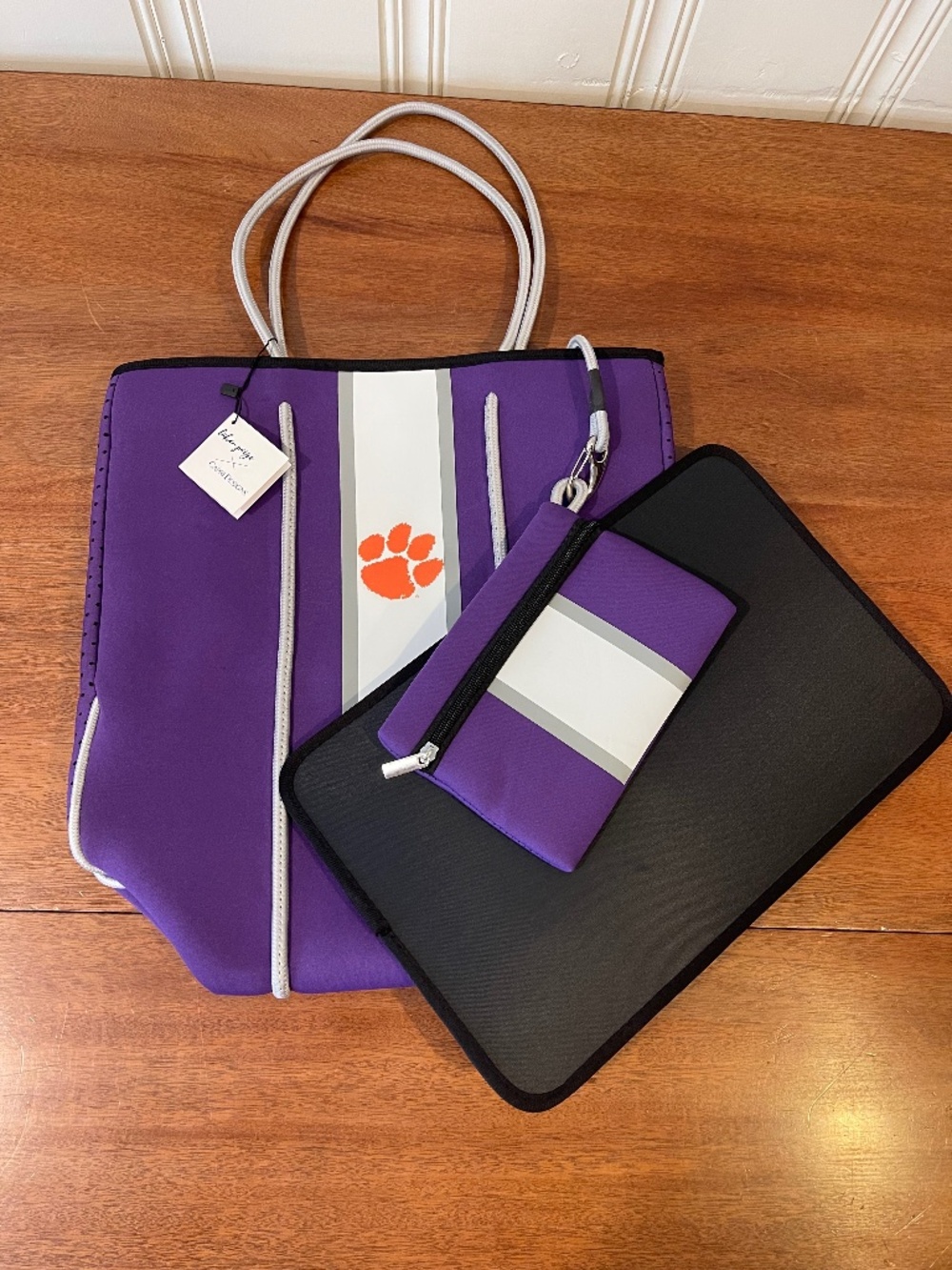Clemson Tigers Stadium Large Neoprene Tote & Small Neoprene Pouch NEW